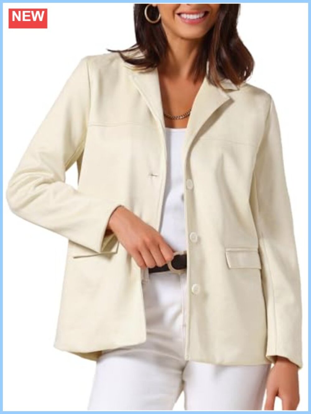 Faux Suede Notch Lapel Button Down Blazer Jacket Business Casual